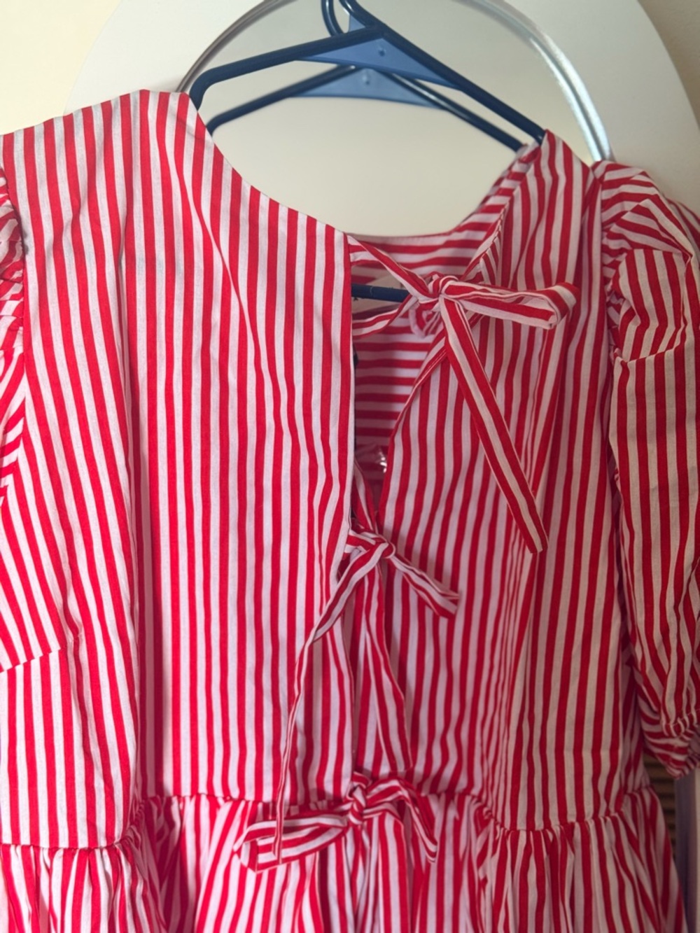 English Factory Red & White Striped Tie-Front Puff Sleeve Mini Dress - Picture 8 of 10